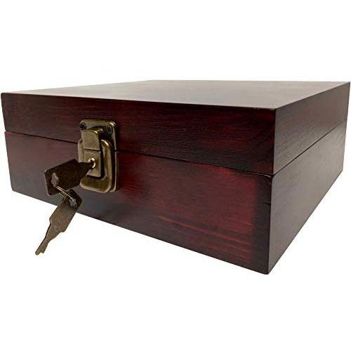 Locking Stash Boxes with Rolling Tray - Wood Stash Boxes with Lock - Wood Storage Boxes Stash Boxes (Dark Brown)