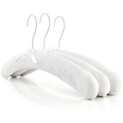 HANGERWORLD 3 White 15.7inch Cotton Padded Cushioned Top Garment Coat Hangers with Embroidered Floral Detail