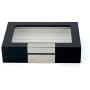 Black Ebony Wood Cufflink Case & Ring Storage Organizer with Stainless Steel Engravable Design Accent Mens Jewelry Boxes for 20 Cufflinks