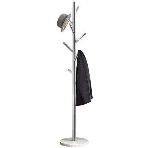Jolitac Metal Coat Rack Stand Satin Steel Finish Stable Marble Base, High-Grade with Hooks Metal Tree Hat & Coat Hanger Floor Free Standing Wall Bedroom Easy Assembly (Satin Steel) Jolitac Metal Coat Rack Stand Satin Steel Finish Stable Marble Base, High-Grade with Hooks Metal Tree Hat & Coat Hanger Floor Free Standing Wall Bedroom Easy Assembly (Satin Steel)