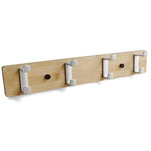 NIKKY HOME Wall Mounted Coat Rack Hanger Dual Hooks for Bags Clothes in Hallway Entryway Bedroom Bathroom 4 Hooks, Natural Color