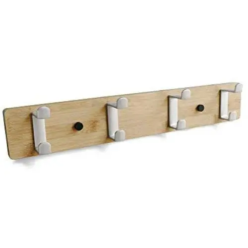 NIKKY HOME Wall Mounted Coat Rack Hanger Dual Hooks for Bags Clothes in Hallway Entryway Bedroom Bathroom 4 Hooks, Natural Color NIKKY HOME Wall Mounted Coat Rack Hanger Dual Hooks for Bags Clothes in Hallway Entryway Bedroom Bathroom 4 Hooks, Natural Color