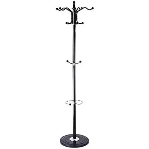 Chaukin 15 Hooks Floor Coat Rack, Entryway Jacket Hanger Bag Stand Three-Legged Bedroom Clothes Rack Hanging Hat