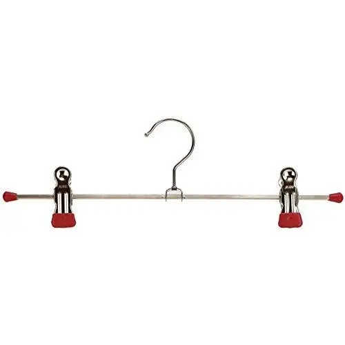 Mawa by Reston Lloyd Non-Slip Space-Saving Clothes Hanger for Pants & Skirts with Two Clips, Style K/40D, Set of 2, 15 3/4" L, Red