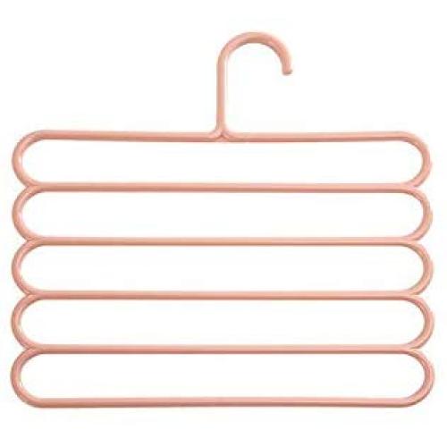 High-tech type 5 Layers Non Slip Multifunctional Clothes Hangers Pants Storage Hangers Cloth Rack Multilayer Storage Rack Hanger,Light Pink