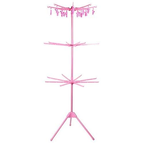 Sugoyi Clothes Rack, Multifunctional Dryer Hanger Foldable for Clothes Socks Underwear (Pink)