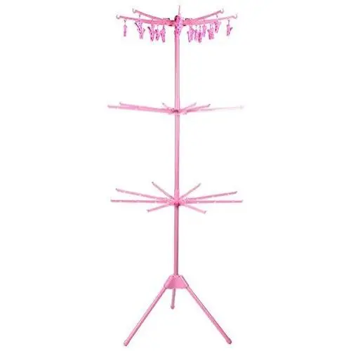 Sugoyi Clothes Rack, Multifunctional Dryer Hanger Foldable for Clothes Socks Underwear (Pink)
