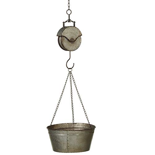 48" Antique Styled Hanging Galvanized Planter Bucket on Pulley with Hanger