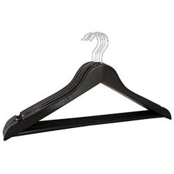 SAASNY Suit Hangers,（Pack of 20） Black Clothes Hangers Wooden Wood Clothes Coat Hangers with Round Trouser Bar and Shoulder Notches Strong Premium Heavy Duty