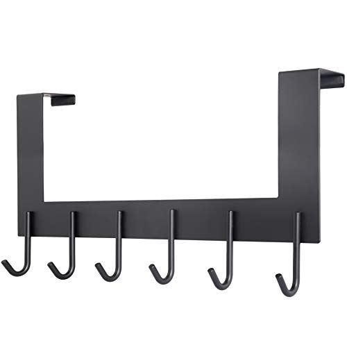 WEBI Over The Door Hook Door Hanger:Over The Door Towel Rack with 6 Coat Hooks for Hanging,Metal Towel Hanger Door Coat Hanger Over Door Coat Rack for Towels,Clothes,Back of Bathroom,Black