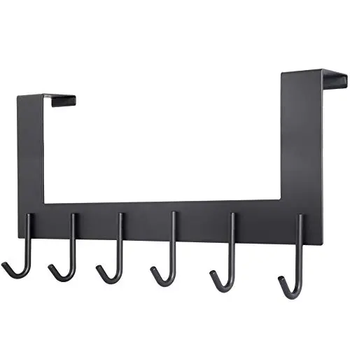 WEBI Over The Door Hook Door Hanger:Over The Door Towel Rack with 6 Coat Hooks for Hanging,Metal Towel Hanger Door Coat Hanger Over Door Coat Rack for Towels,Clothes,Back of Bathroom,Black