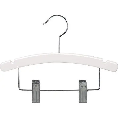 White Kids Combo Hanger, Arched 12 Inch Wood Hanger with Clips and Notches (Box of 100) by The Great American Hanger Company