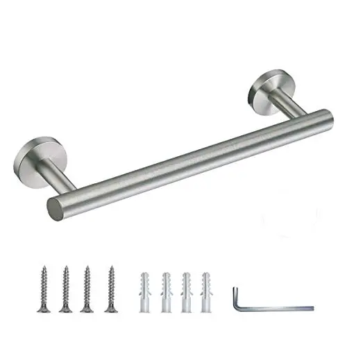 MOCOUM 304 Stainless Steel Bathroom Towel Holder, 16 inch Towel Bar, Brushed Finish Modern Wall Mounted Towel Hanger Single Towel Rod Bar Hand Towel Rack Kitchen Storage Organizer (Brushed Silver)