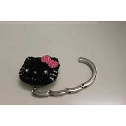 AYREELS 3D Black W/Pink Bow Rhinestone Black Foldable Hello Kitty Purse Holder, Purse Hook, Handbag Hanger, Purse Table Hook