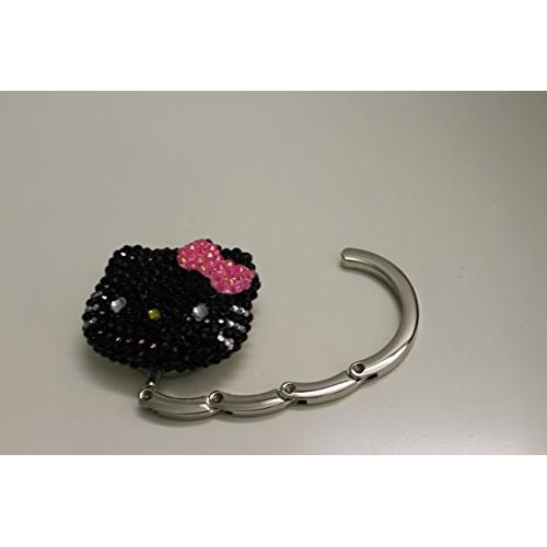AYREELS 3D Black W/Pink Bow Rhinestone Black Foldable Hello Kitty Purse Holder, Purse Hook, Handbag Hanger, Purse Table Hook AYREELS 3D Black W/Pink Bow Rhinestone Black Foldable Hello Kitty Purse Holder, Purse Hook, Handbag Hanger, Purse Table Hook