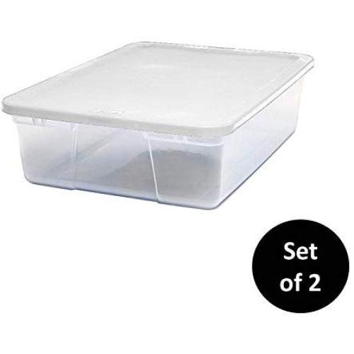 HOMZ 28 Quart Snaplock Container Clear Storage Bin with Lid, 2 Pack, White