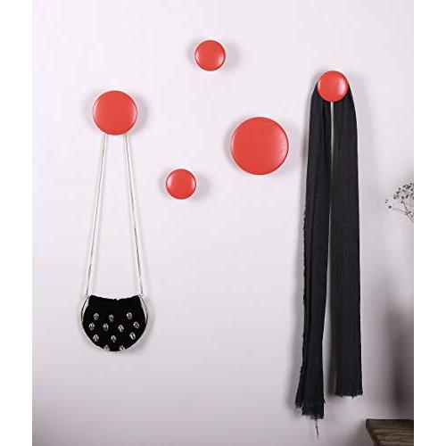 Wall Hooks Coat Hooks 5Pcs Dots Hook Door Hanger Hook for The Wall,Living Room,Bathroom,Home Decor.(Orange Red)