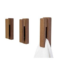 S&T new life Wood Adhesive Wall Door Hook Robe Towel Hook Holder Coat Cloth Hangers Closet Storage Organizer Home Kitchen Bathroom Hook (Black Walnut)