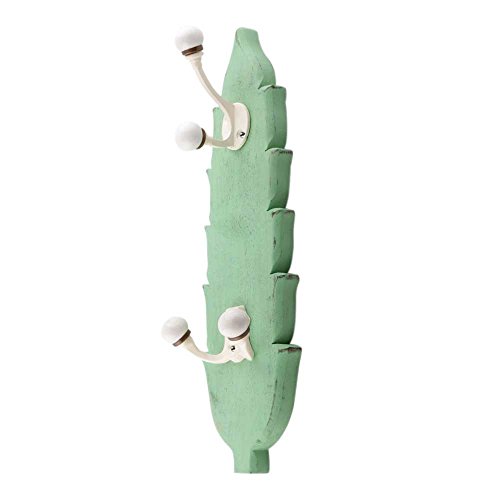 Indianshelf Handmade 1 Artistic Vintage Green Wooden Double Loop Wall Hooks Hangers/Wall Hooks for Hats
