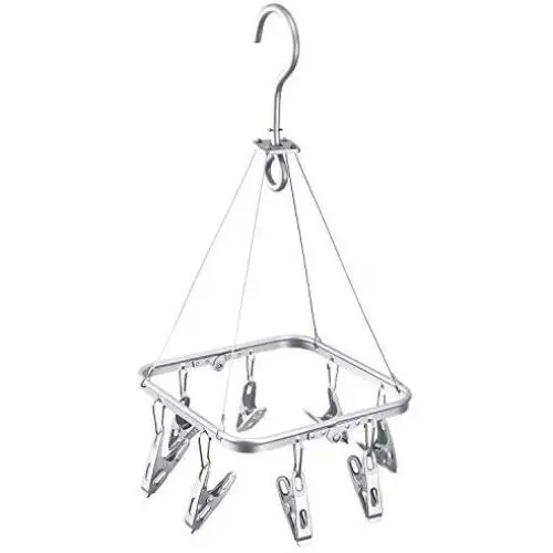 Senbowe Foldable Clip and Drip Hanger, Drying Hanger, Clothes Drying Rack Sock Hanger Underwear Hanger with 8 Clips for Towels, Bras, Baby Clothes, Gloves, Aluminium Alloy Laundry Hanging Air Dryer
