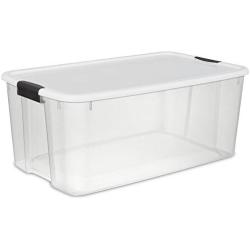 STERILITE 19909804 116 Quart/110 Liter Ultra Latch Box, Clear with a White Lid and Black Latches