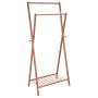 Double Pole Bamboo Rod Wood Coat Racks, 2 Side Hooks X-frame Heavy Duty Garment Rack Simple Elegant Free Standing Hanging with Bottom Shelves Clothes Scarf Hat Holder Hanger Organizer Storage