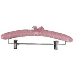 Pink Satin Padded Combination Hangers (with Bar and Non-Abrasive Clips) (Set of 25)