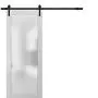 Sliding Lite Barn Frosted Glass Door 36 x 80 | Planum 2102 White Silk | 6.6FT Rail Hangers Stops Hardware Set | Modern Solid Core Interior Door Eco-Veneer