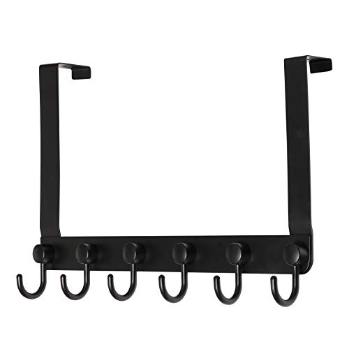 SKOLOO Over The Door Hanger, Assembly & Heavy Duty - 6 Hooks, Stainless Steel Over Door Hooks for Hanging, Over The Door Towel Rack for Bathroom Over The Door Coat Rack, Black