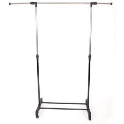 SRETAN Clothes Rack Portable Rolling Hanger Shelf Garment Bar Adjustable Heavy Duty Silver Black Double Bar Indoor Outdoor Stainless Steel Plastic (B1)