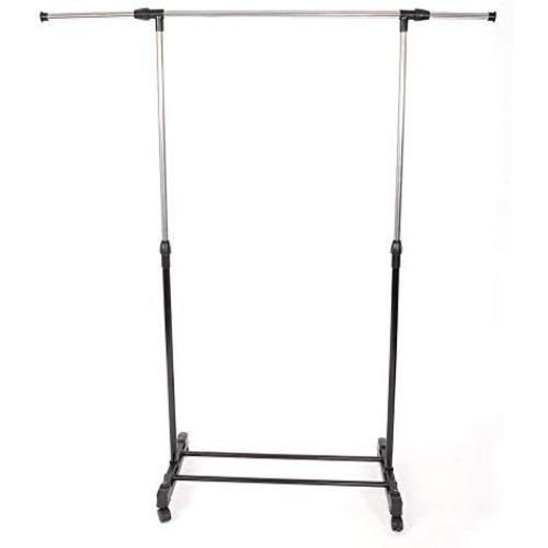 SRETAN Clothes Rack Portable Rolling Hanger Shelf Garment Bar Adjustable Heavy Duty Silver Black Double Bar Indoor Outdoor Stainless Steel Plastic (B1)