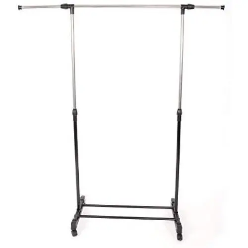 SRETAN Clothes Rack Portable Rolling Hanger Shelf Garment Bar Adjustable Heavy Duty Silver Black Double Bar Indoor Outdoor Stainless Steel Plastic (B1)