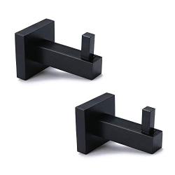 Z metnal Black Robe Hanger, Stainless Steel Wall Mounted Towel Hook, Bathroom Clothes Coat Hook Square Toilet Kitchen Door Hanger, Clean Line, 2 Pcs