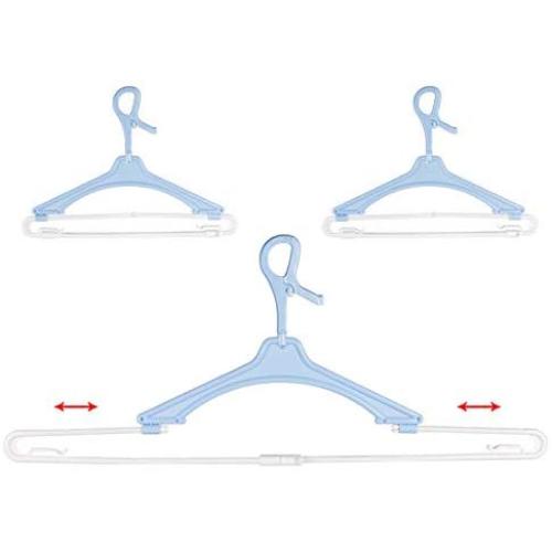 Heavy Duty Extra Wide Hanger Adjustable Shoulder 15.7"-26.5" Drying Hanger with Wind-Proof Swivel Hook 3 Pack, Sturdy Large Hangers for Wide Shirts, Polos, Tops, Cardigans, Heavy Winter Coats, Blue