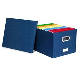 Internets Best Collapsible File Storage Organizer | Decorative Linen Filing & Storage Office Boxes | Letter/Legal | Navy | 1 Pack