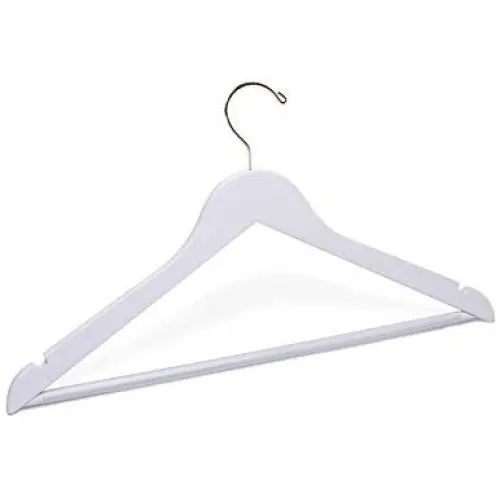 Adult White Suit Wooden Hangers with Pant Bar with Gold Hook Boxes of 50