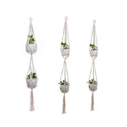 Flosky 3pcs/Set Macrame Plant Hanger Hanging Basket Flowerpot Holder Cotton Rope Home