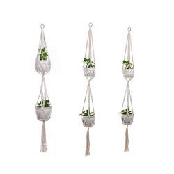 Flosky 3pcs/Set Macrame Plant Hanger Hanging Basket Flowerpot Holder Cotton Rope Home