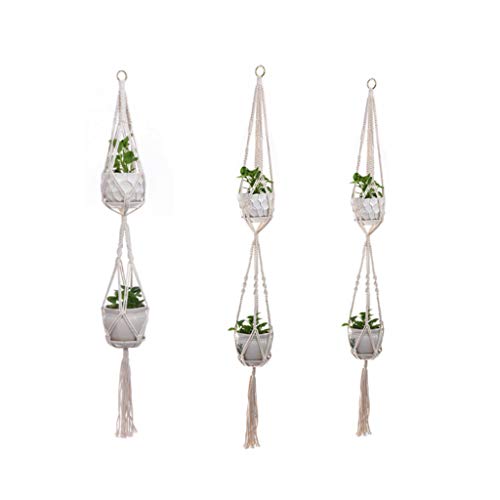 Flosky 3pcs/Set Macrame Plant Hanger Hanging Basket Flowerpot Holder Cotton Rope Home