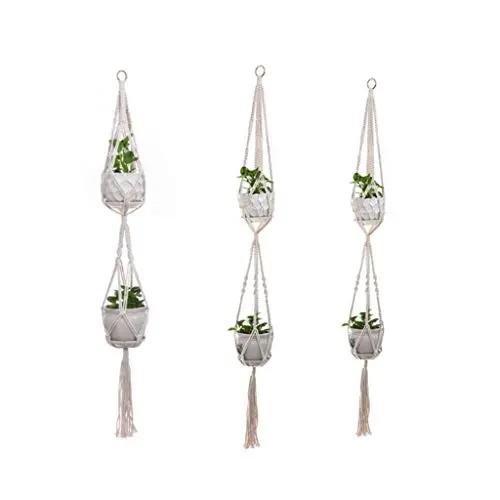 Flosky 3pcs/Set Macrame Plant Hanger Hanging Basket Flowerpot Holder Cotton Rope Home