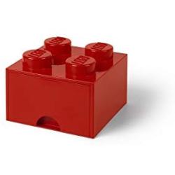 LEGO Brick Drawer, 4 Knobs, 1 Drawer, Stackable Storage Box, Bright Red