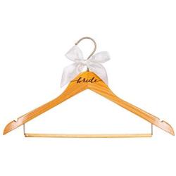 VAIEER Personalized Laser Engraved Wedding Bride and Groom Hangers with Black Ribbon and White Ribbon Custom Wood Clothes Hangers Garment (Bride)