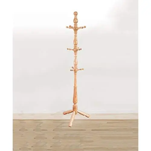 Cxjff Floor Standing Coat Rack Clothes Hat Stand Hanger Solid Wooden 3 Feet 12 Hooks, Wood Color, 50 50 180CM (Size : 5050180CM)