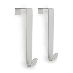 Premium Over The Door Hook 2-Pack. Quality Design Made with Stainless Steel with Beautiful Warm Grey Powder Coated Finish. Great as Towel Hook, Coat Hook, Over Door Hooks Organizer.