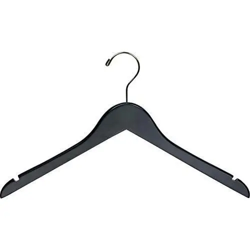 The Great American Hanger Company Black Wood Top Hanger, Boxes of 50 Space Saving 17 Inch Flat Wooden Hangers w/Chrome Swivel Hook & Notches for Shirt Jacket or Dress