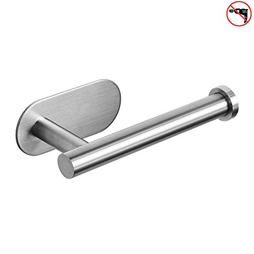 BESy Self Adhesive Toilet Paper Holder Bathroom Paper Toilet Roll Holder Hanger, SUS 304 Stainless Steel, Wall Mount with 3M Tape and Glue Stick, Brushed Nickel Finish