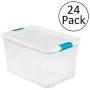 Sterilite 64 Quart Latching Plastic Storage Box, Clear w/ Blue Latches (24 Pack) Sterilite 64 Quart Latching Plastic Storage Box, Clear w/ Blue Latches (24 Pack)