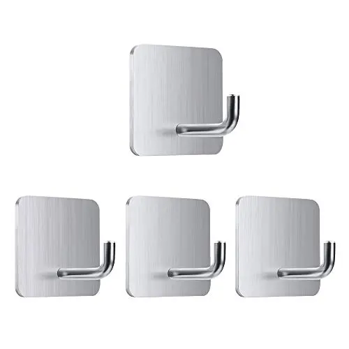 isightguard Adhesive Hooks Wall Hooks Hanger Anti-Skid Heavy Duty Stick On Towel Hooks for Hanging Bathroom Home Kitchen Office Door-4 Packs
