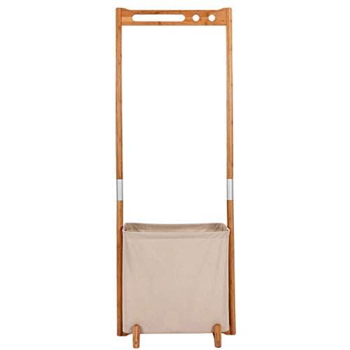 Bamboo Coat Rack Floor Combination Hanger Creative Dirty Clothes Basket Hanger Clothes Rack Simple 155CM (Color : Wood Color)