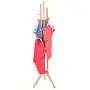 Kasenxet Bamboo Tree Garment Clothes Coat Hat Umbrella Portable Hanger Stand Rack with 3-Tier Storage Shelves and Hooks